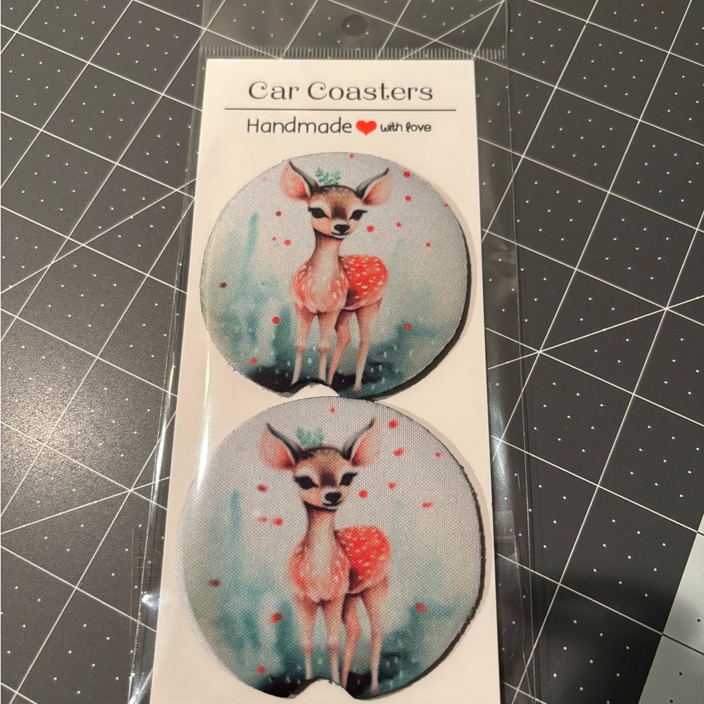 Cute Deer Car Coasters. Bambi. Homemade. Rubber coasters